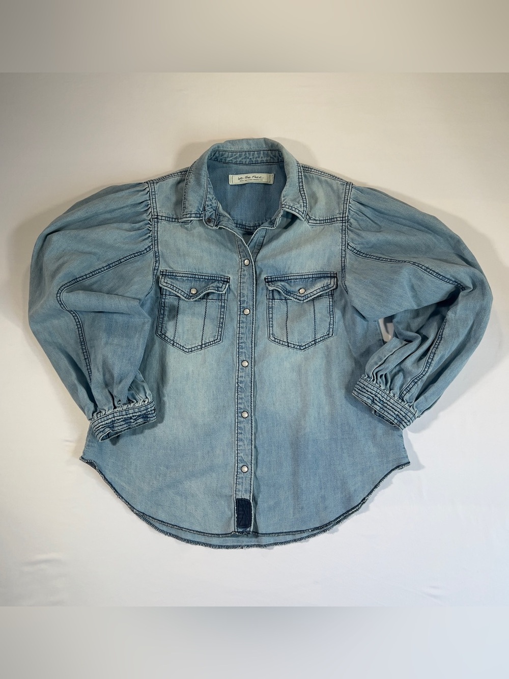 We The Free Light Blue Denim Button-Down Shirt